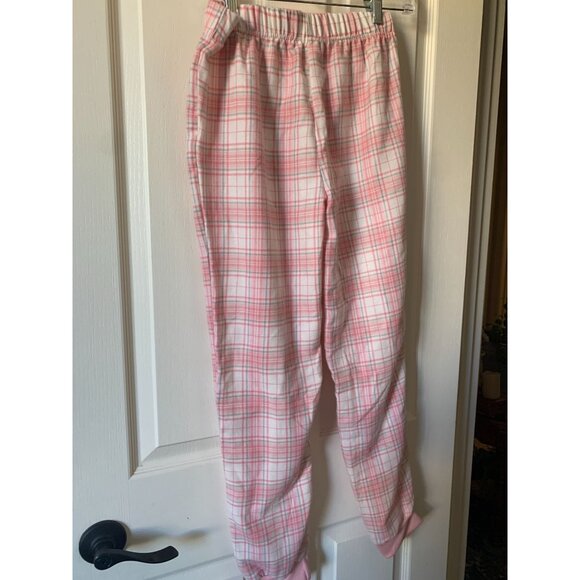 Girls Pink Thermal Pajama Set With Plaid Pants & Bow Accent - Picture 2 of 7